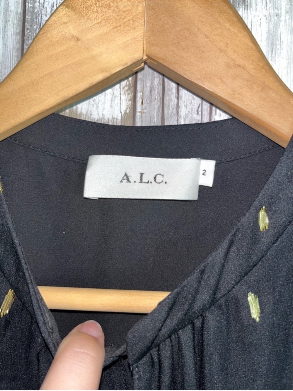 A.L.C. Sydney Silk Shirtdress Black Gold Metallic Print Ruffle Keyhole Dress XS - Picture 8 of 8